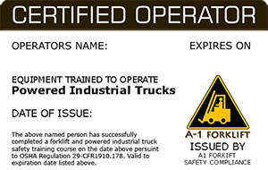 Forklift Certification Operator Wallet Card